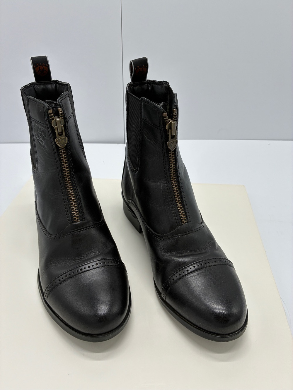 Black Leather Zip-Front Women's Ankle Paddock Riding Boots -Sz 8
